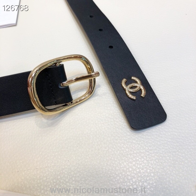 Qualità Originale Chanel Perla Catena Intrecciata 3mm Cintura Hardware Oro Pelle Di Vitello Collezione Autunno/inverno 2020 Nero