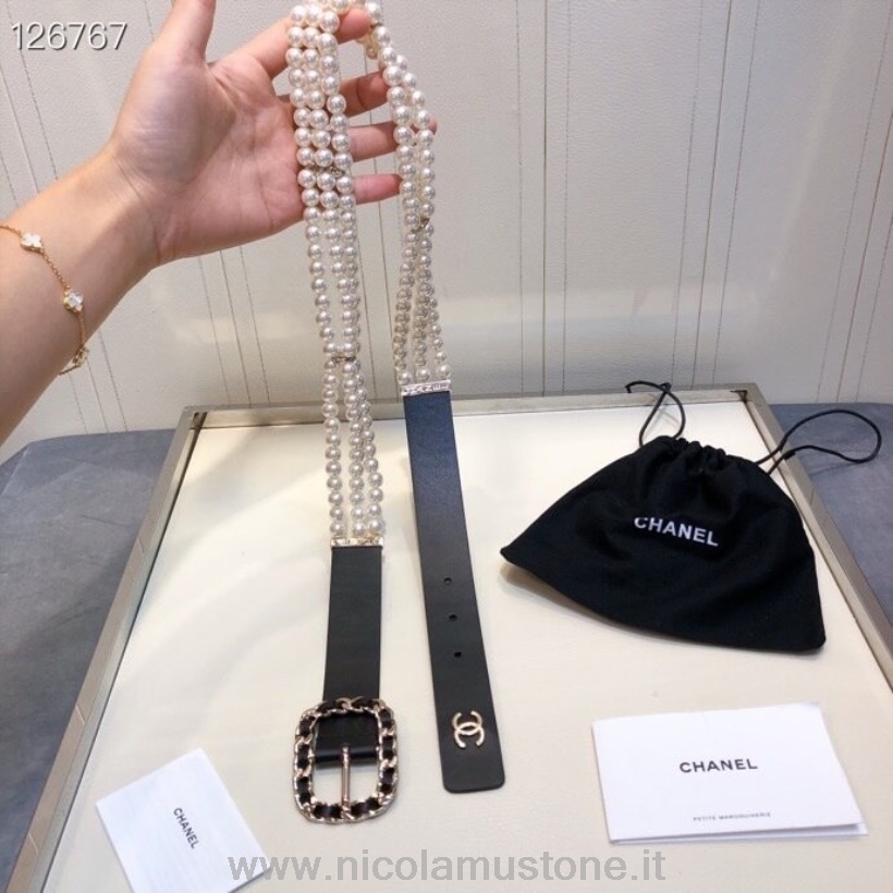 Qualità Originale Chanel Perla Cintura Hardware Oro Pelle Di Vitello Collezione Autunno/inverno 2020 Nera