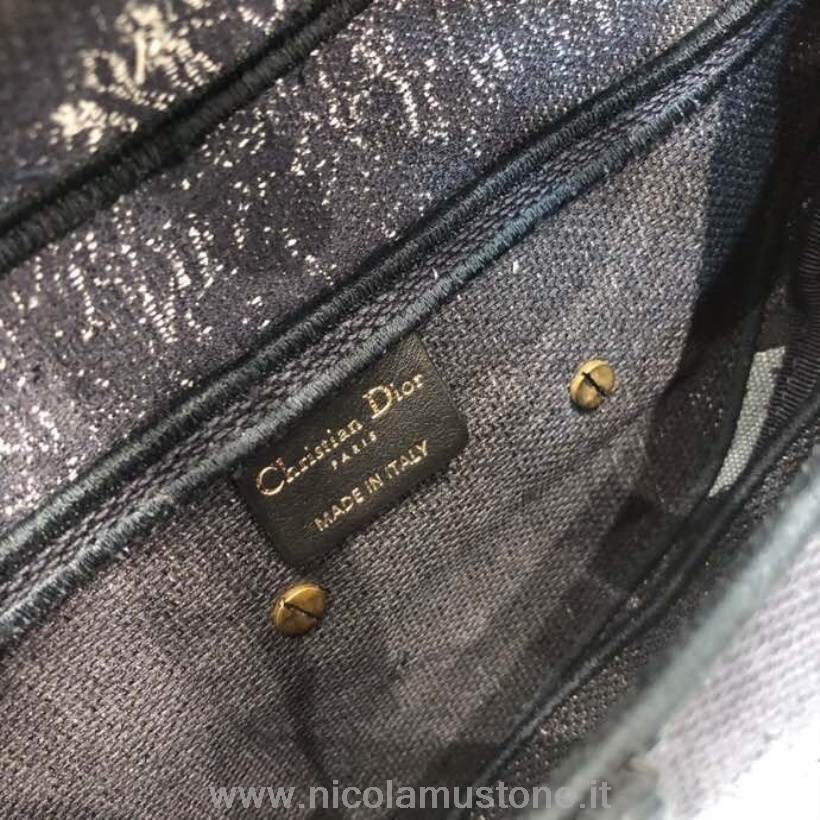 Qualità Originale Christian Dior Tie Dye Borsa Da Sella 25 Cm Tela Ricamata Hardware Oro Tela Autunno/inverno 2020 Collezione Blu/bianco