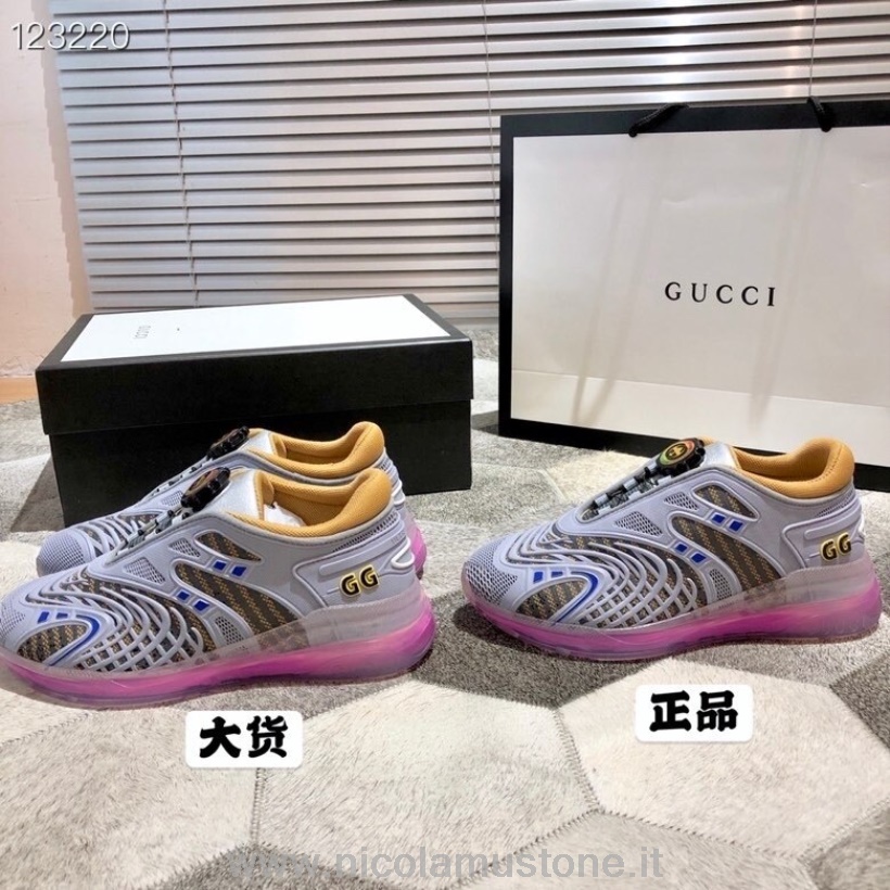 Qualità Originale Gucci Ultrapace R Knit Sneakers Uomo Autunno/inverno 2020 Collezione Grigio/rosa