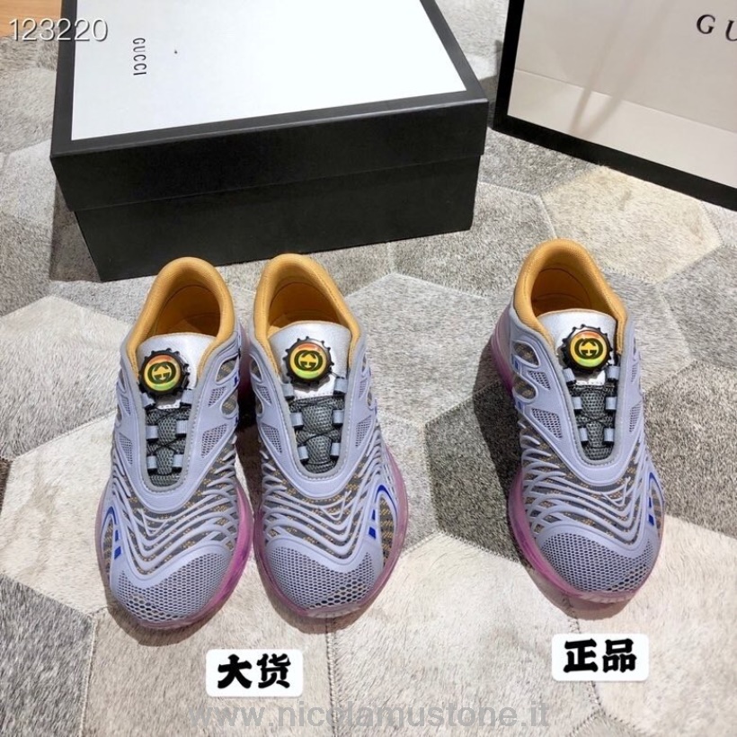 Qualità Originale Gucci Ultrapace R Knit Sneakers Uomo Autunno/inverno 2020 Collezione Grigio/rosa