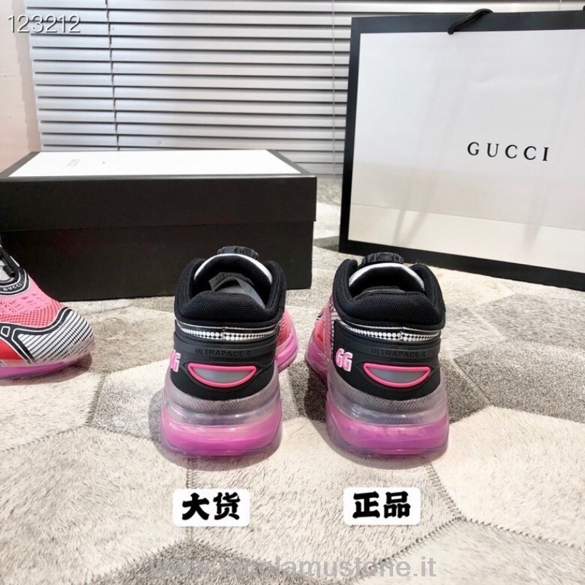 Qualità Originale Gucci Ultrapace R Knit Sneakers Uomo Collezione Autunno Inverno 2020 Rosa