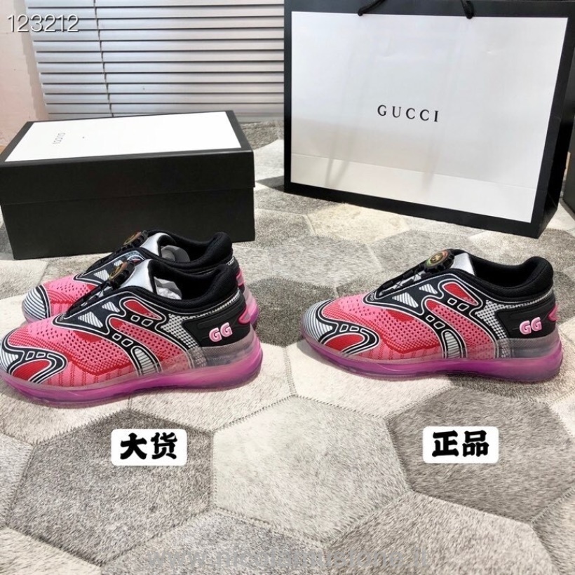 Qualità Originale Gucci Ultrapace R Knit Sneakers Uomo Collezione Autunno Inverno 2020 Rosa