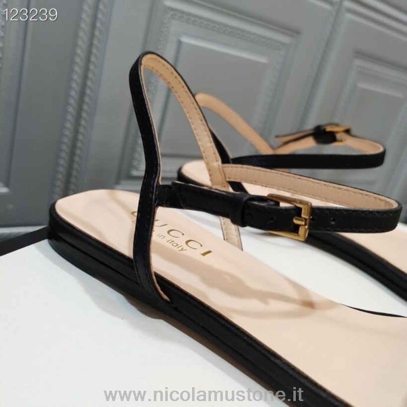 Qualità Originale Gucci Marmont Sandali Flat Pelle Di Vitello Collezione Autunno/inverno 2020 Nero