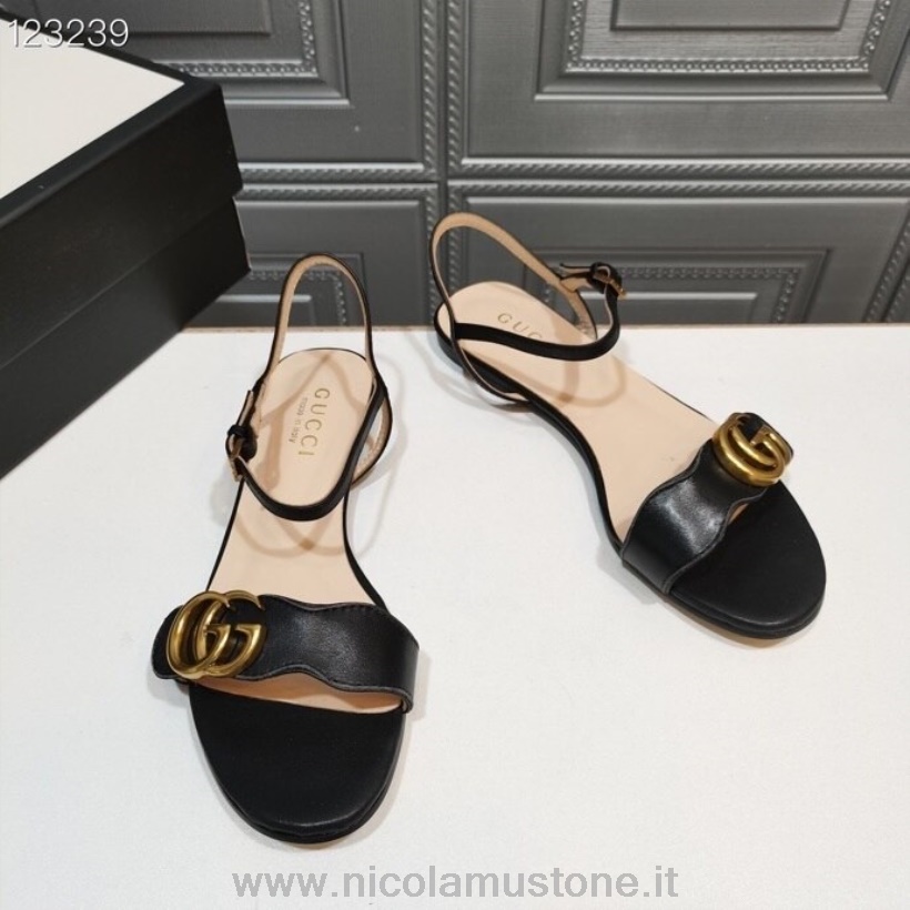 Qualità Originale Gucci Marmont Sandali Flat Pelle Di Vitello Collezione Autunno/inverno 2020 Nero
