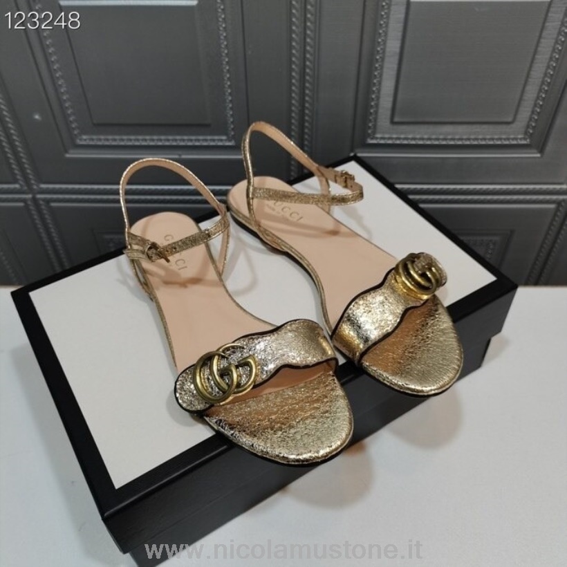 Qualità Originale Gucci Marmont Sandali Flat Pelle Di Vitello Collezione Autunno/inverno 2020 Oro