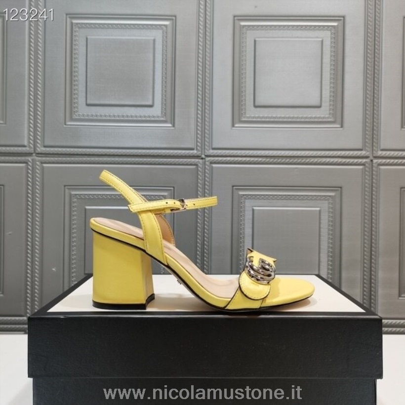 Qualità Originale Gucci Marmont Sandali Tacco Largo Pelle Di Vitello Collezione Autunno/inverno 2020 Giallo
