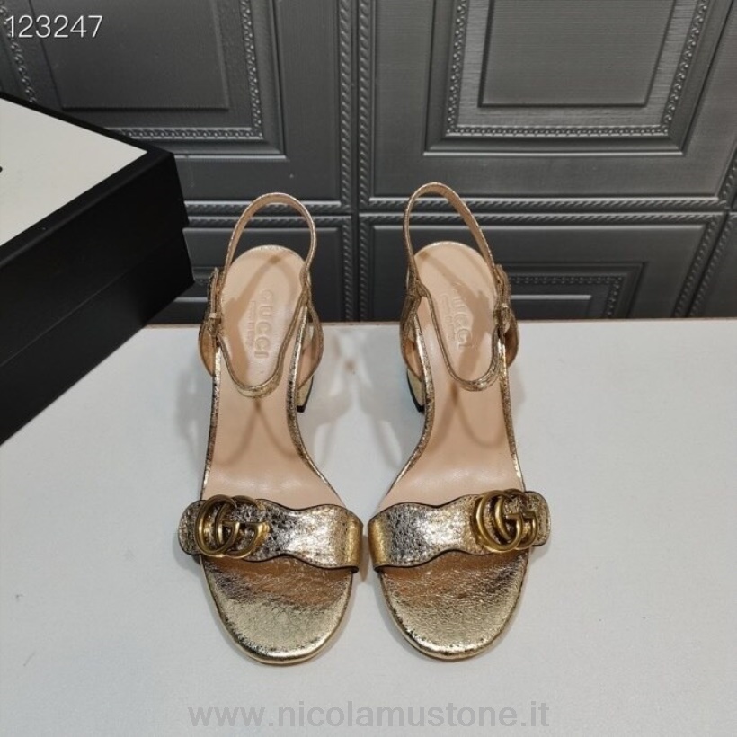 Qualità Originale Gucci Marmont Sandali Tacco Largo Pelle Di Vitello Collezione Autunno/inverno 2020 Oro