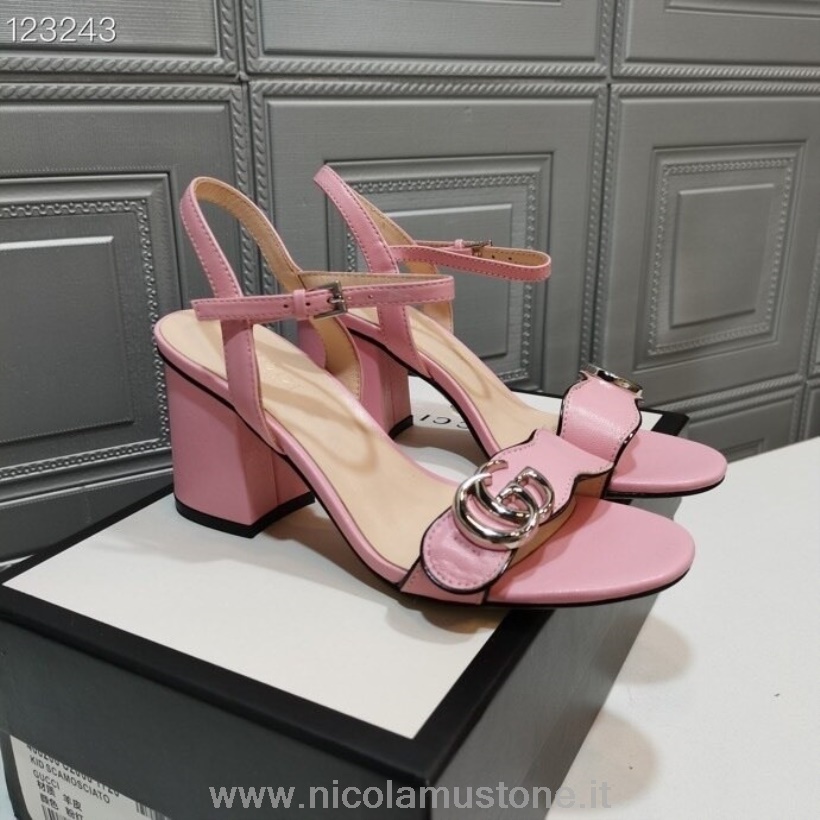 Qualità Originale Gucci Marmont Sandali Tacco Largo Pelle Di Vitello Collezione Autunno/inverno 2020 Rosa
