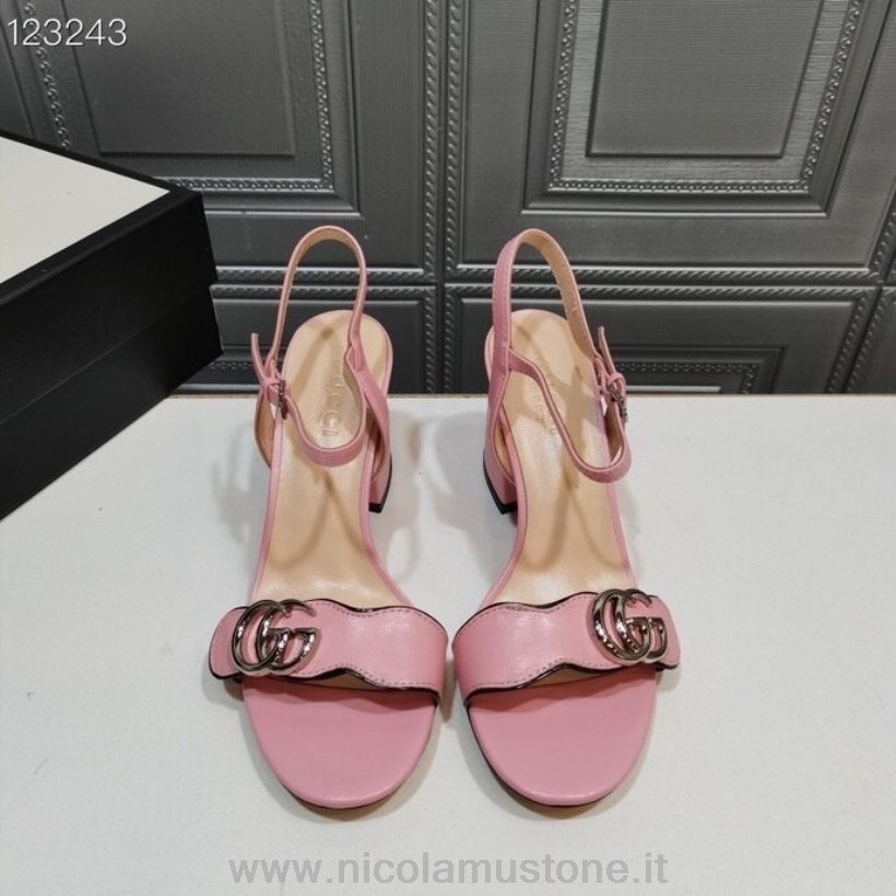 Qualità Originale Gucci Marmont Sandali Tacco Largo Pelle Di Vitello Collezione Autunno/inverno 2020 Rosa