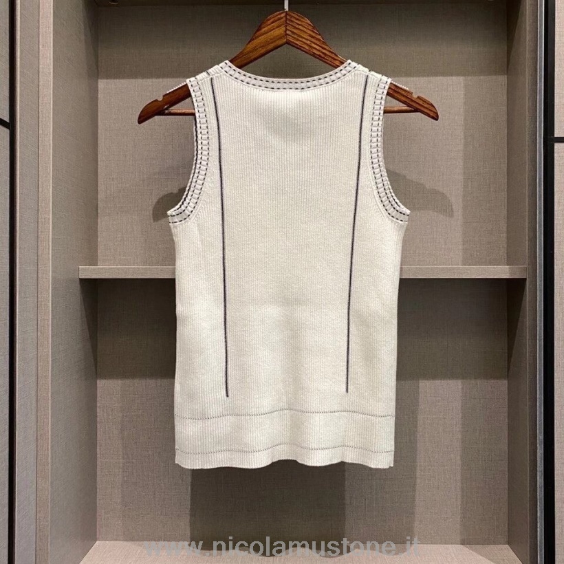 Camicia Canotta Chanel In Maglia A Costine Di Qualità Originale Collezione Autunno/inverno 2020 Bianca