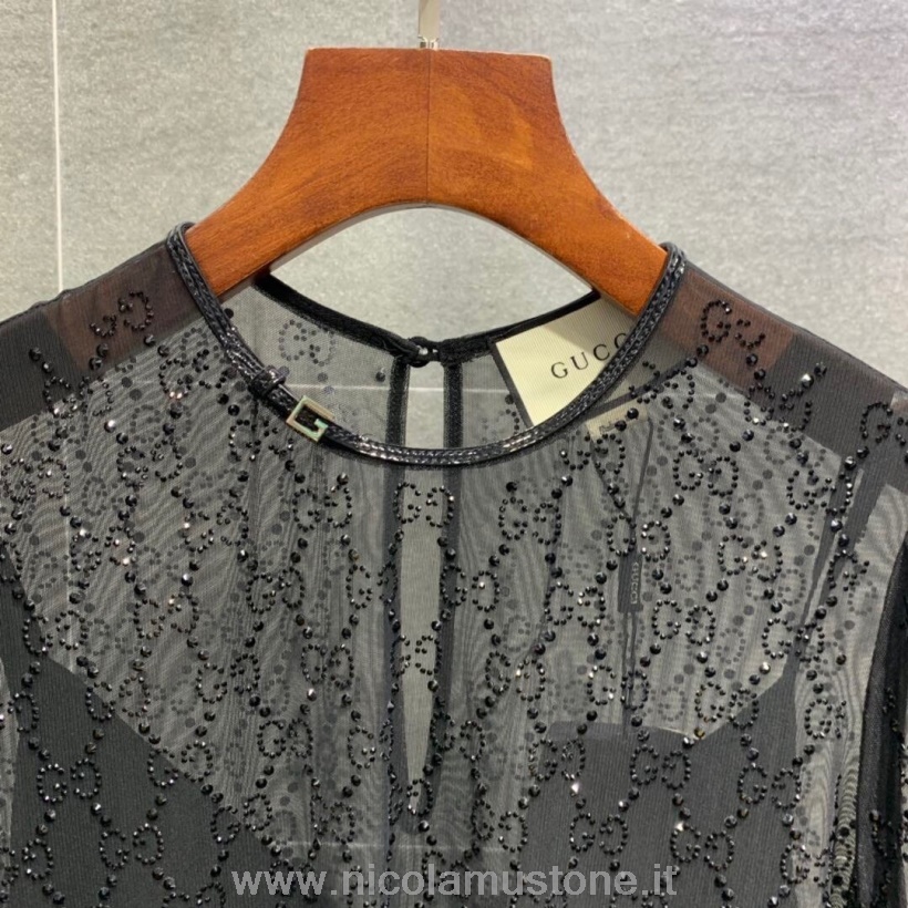 Qualità Originale Abito Gucci Tulle Ricamato Con Cristalli Collezione Autunno/inverno 2020