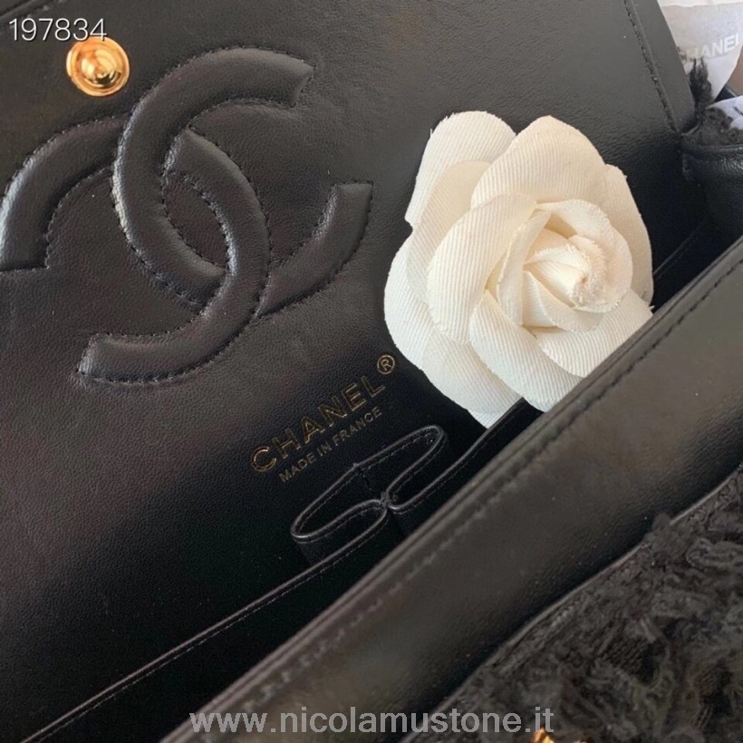 Qualità Originale Chanel Borsa Media Con Patta 25 Cm Tweed/pelle Di Agnello Hardware Oro Crociera Collezione Stagionale 2021 Nero
