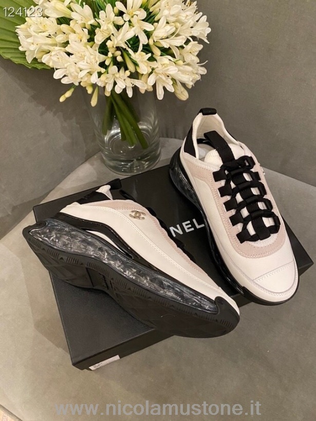 Qualità Originale Chanel Sneakers Trainer Suola Trasparente Velluto/pelle Di Vitello Collezione Autunno/inverno 2020 Bianco/nero