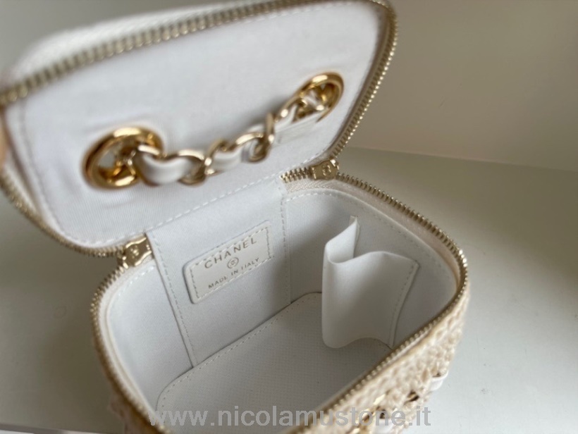 Qualità Originale Chanel Crochet Vanity Case 16 Cm Ap2470 Hardware Oro Pelle Di Agnello Collezione Primavera/estate 2022 Bianco