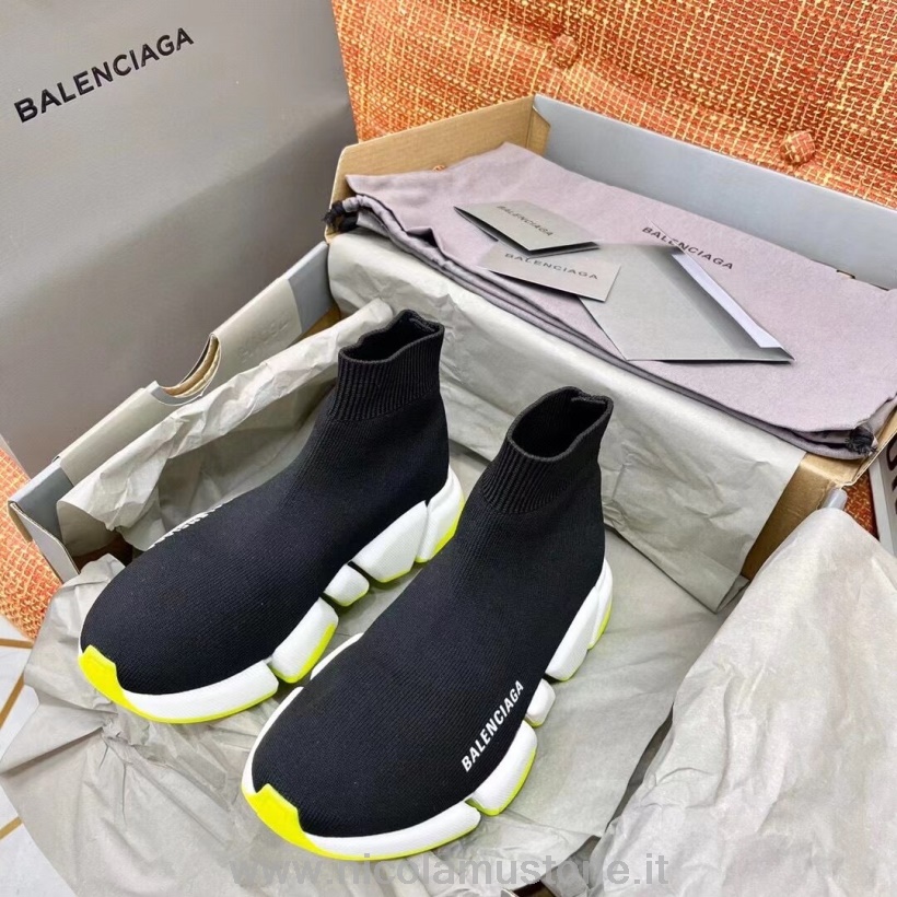 Qualità Originale Balenciaga Speed 20 Sneakers Calzino In Maglia Collezione Primavera/estate 2021 Nero/giallo Neon/bianco