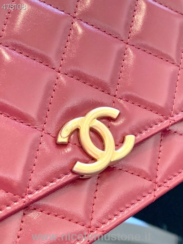 Borsa Con Patta In Miniatura Chanel Di Qualità Originale 20cm As2615 Pelle Di Vitello Hardware Oro Collezione Primavera/estate 2021 Bordeaux