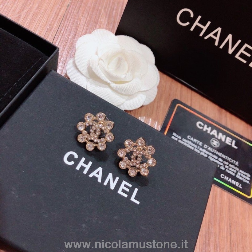 Orecchini A Bottone Con Strass Chanel Di Qualità Originale 96376 Collezione Primavera/estate 2020 Oro