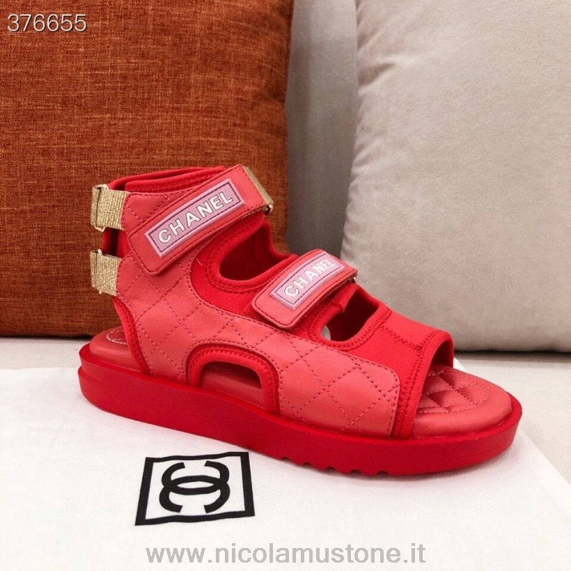 Sandali Gladiatore Chanel Con Cinturino In Velcro Di Qualità Originale Pelle Di Agnello Collezione Primavera/estate 2021 Rosso
