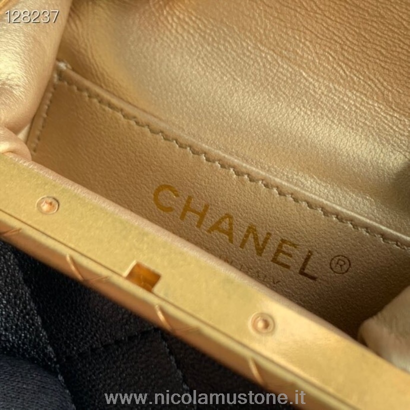 Borsa Chanel Kiss Lock Di Qualità Originale 14cm Pelle Di Agnello Hardware Oro Collezione Autunno/inverno 2020 Nero