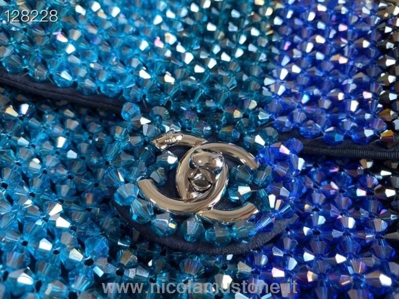 Borsa Da Sera Chanel Con Perline Di Cristallo Di Qualità Originale 22cm Hardware Argento Collezione Autunno/inverno 2020 Blu