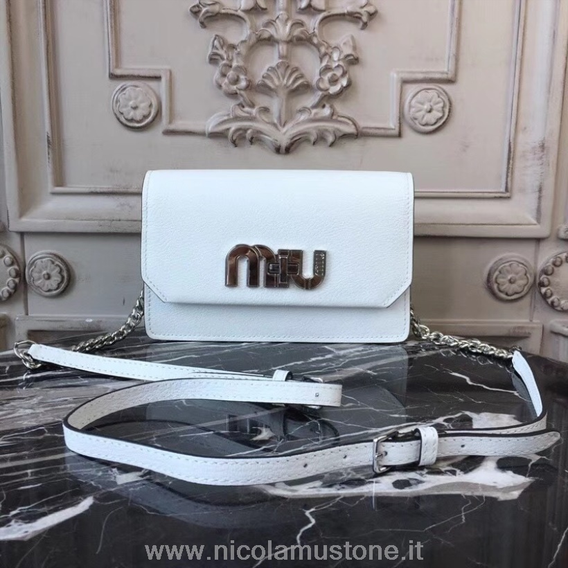 Original Quality Miu Miu Logo Borsa Tracolla 5bh077 Madras Pelle Vitello Collezione Primavera/estate 2018 Bianco