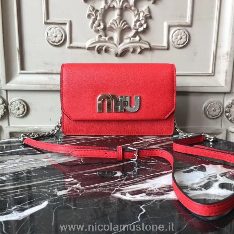 Original Quality Miu Miu Logo Borsa Tracolla 5bh077 Madras Pelle Vitello Collezione Primavera/estate 2018 Rosso