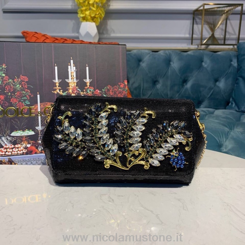 Qualità Originale Borsa A Spalla Dolce Gabbana Pizzo Ricamato 20cm Pelle Vitello Collezione Autunno/inverno 2019 Nero