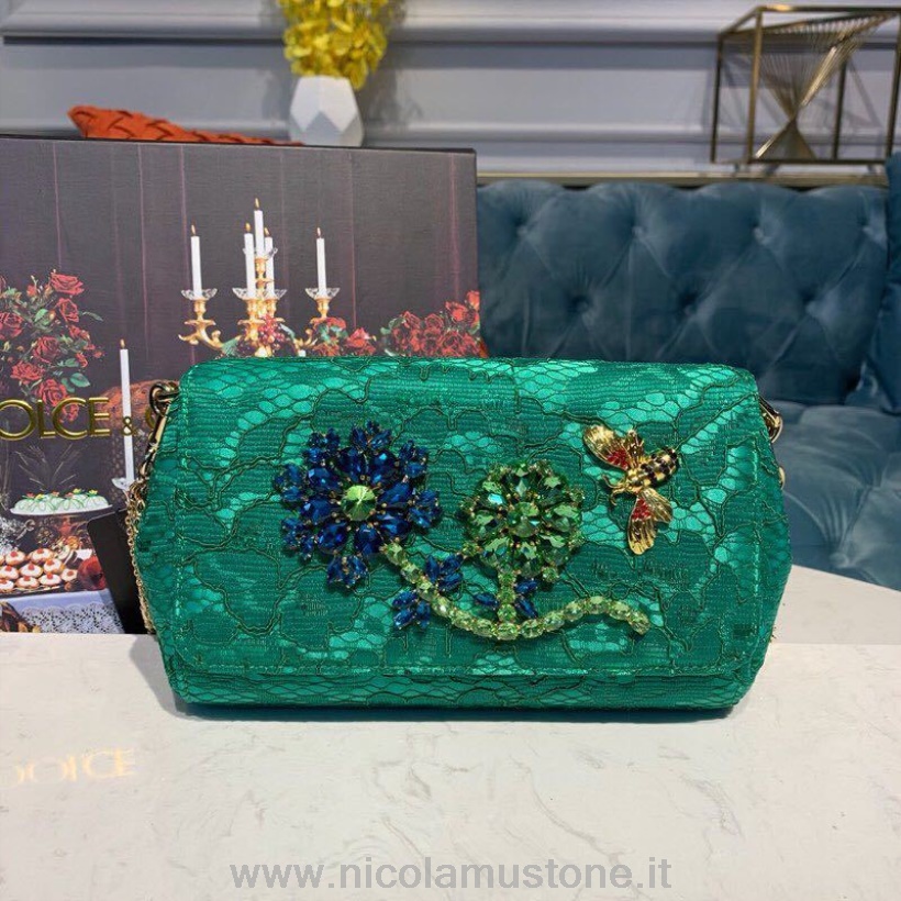 Qualità Originale Borsa A Spalla Dolce Gabbana Pizzo Ricamato 20cm Pelle Vitello Collezione Autunno/inverno 2019 Verde