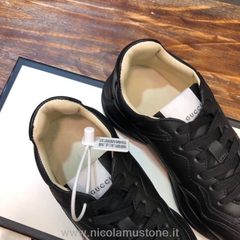 Qualità Originale Gucci Sega Anchor Rhyton Dad Sneakers 619896 Pelle Di Vitello Pelle Collezione Primavera/estate 2020 Nero