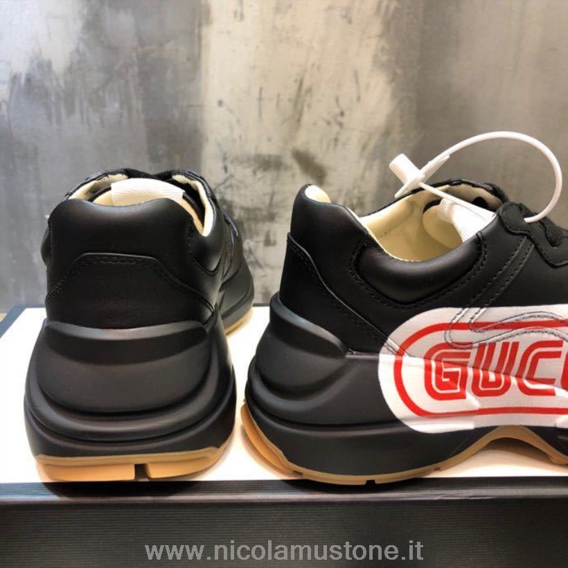 Qualità Originale Gucci Sega Anchor Rhyton Dad Sneakers 619896 Pelle Di Vitello Pelle Collezione Primavera/estate 2020 Nero
