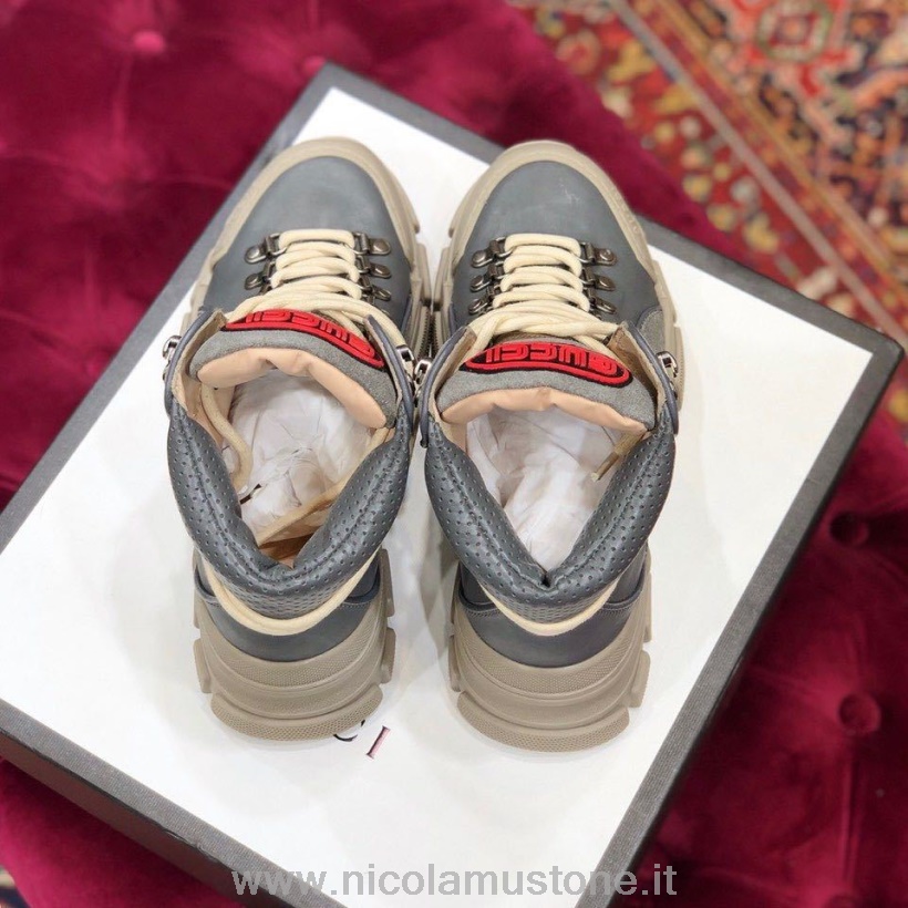 Sneakers Alte Gucci Flashtrek Gg Di Qualità Originale Pelle Di Vitello Collezione Autunno/inverno 2019 Grigio