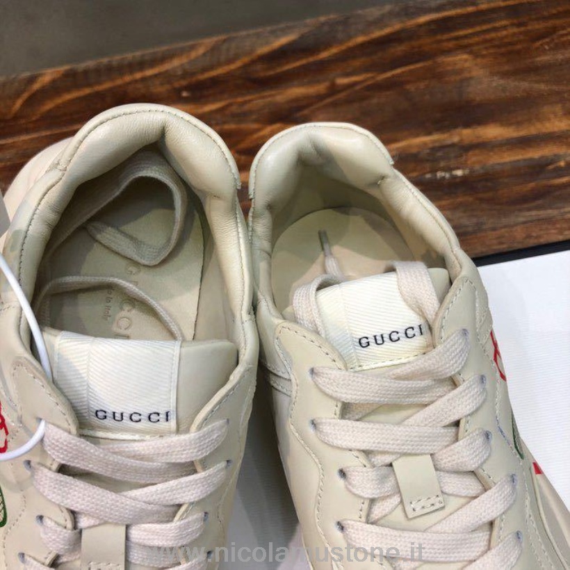 Originele Kwaliteit Gucci Tennis Rhyton Dad Sneakers 619896 Kalfsleer Lente/zomer 2020 Collectie Gebroken Wit
