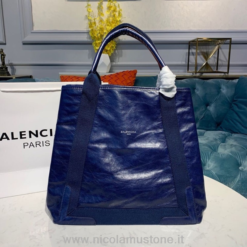 Originele Kwaliteit Balenciaga Cabas Boodschappentas 35cm Lamsleer Lente/zomer 2019 Collectie Marineblauw