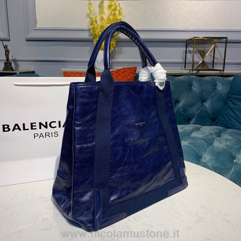 Originele Kwaliteit Balenciaga Cabas Boodschappentas 35cm Lamsleer Lente/zomer 2019 Collectie Marineblauw