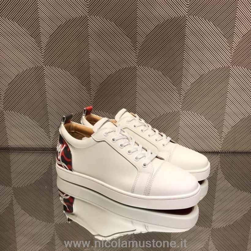 Originele Kwaliteit Christian Louboutin Junior Orlato Lage Heren Sneakers Canvas/kalfsleer Herfst/winter 2021 Collectie Wit/rood
