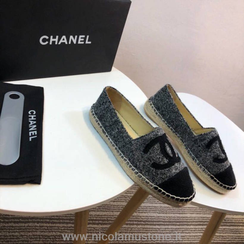 Originele Kwaliteit Chanel Tweed En Stoffen Espadrilles Lente/zomer 2017 Collectie Act 2 Grijs/zwart