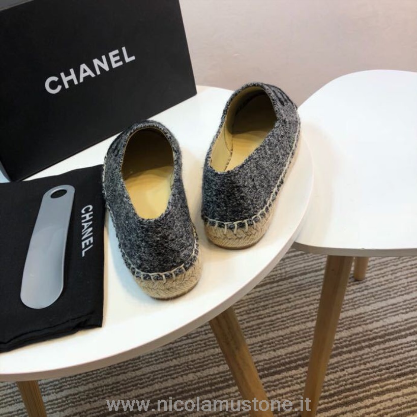 Originele Kwaliteit Chanel Tweed En Stoffen Espadrilles Lente/zomer 2017 Collectie Act 2 Grijs/zwart