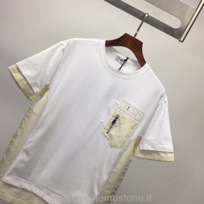 Originele Kwaliteit Christian Dior X Sacai Technische Stof Korte Mouwen T-shirt Lente/zomer 2022 Collectie Wit/beige