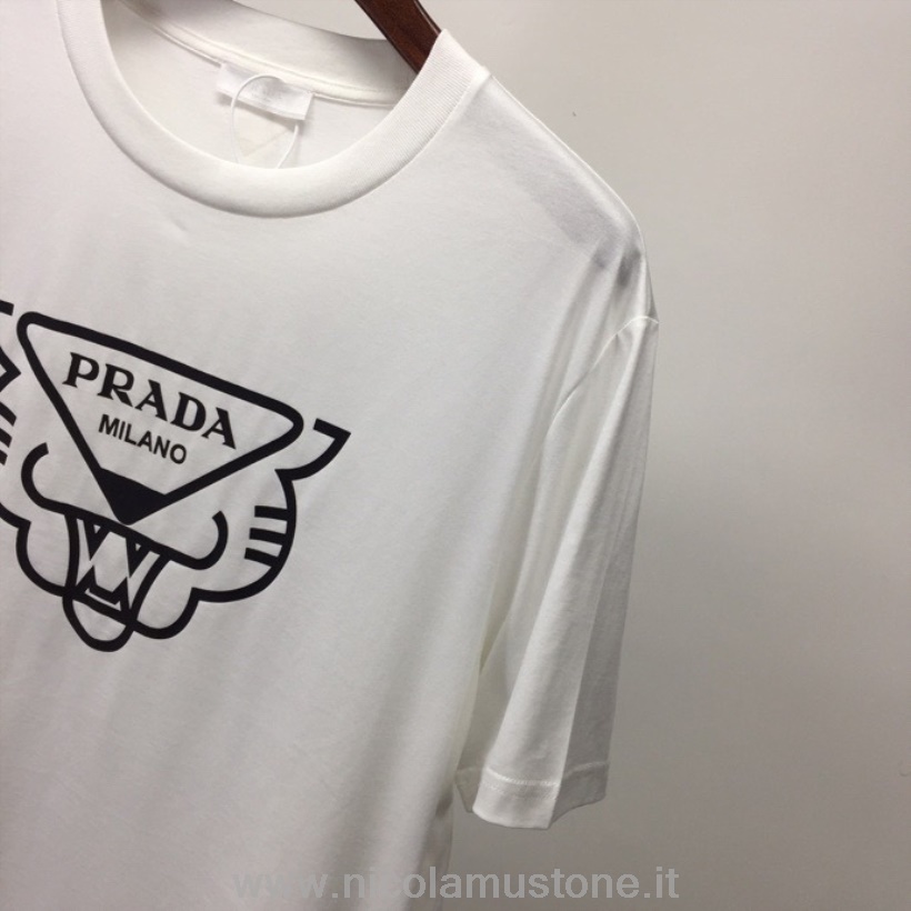 Originele Kwaliteit Prada Panter T-shirt Korte Mouwen Lente/zomer 2022 Collectie Wit