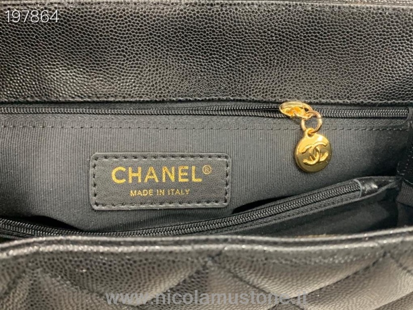 Originele Kwaliteit Chanel Vintage Flap Tas 34cm 92233 Kaviaarleer Gouden Hardware Zwart