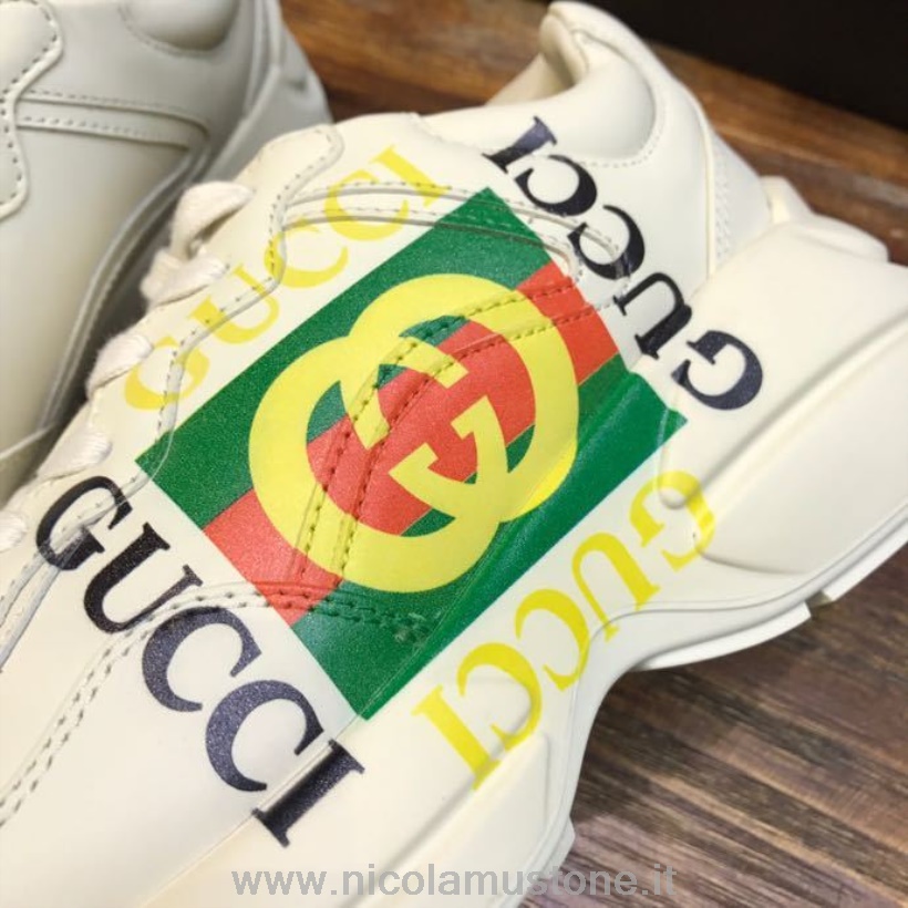 Originele Kwaliteit Gucci Gg Rhyton Dad Sneakers 619896 Kalfsleer Lente/zomer 2020 Collectie Gebroken Wit