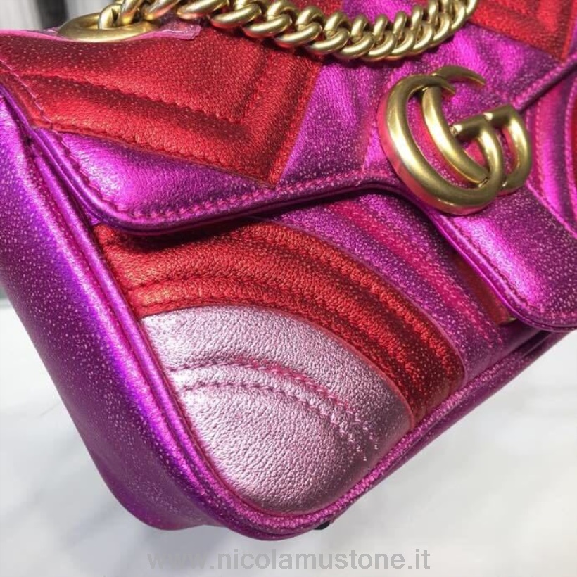 Originele Kwaliteit Gucci Gg Marmont Matelasse Mini Tas 22cm Kalfsleer 446744 Lente/zomer 2019 Collectie Roze/rood Metallic