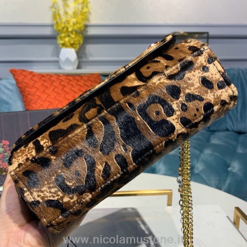 Originele Kwaliteit Dolce Gabbana Bont Geborduurde Schoudertas 20cm Kalfsleer Herfst/winter 2019 Collectie Luipaard