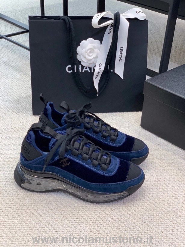 Originele Kwaliteit Chanel Sneakers Fluweel/kalfsleer Herfst/winter 2020 Collectie Marineblauw