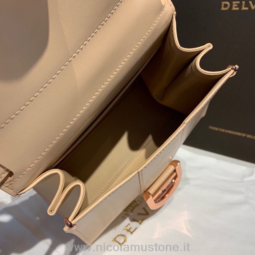 Originele Kwaliteit Delvaux Brillant Bb Satchel Flap 20cm Tas Kalfsleer Rose Gouden Hardware Herfst/winter 2019 Collectie Beige