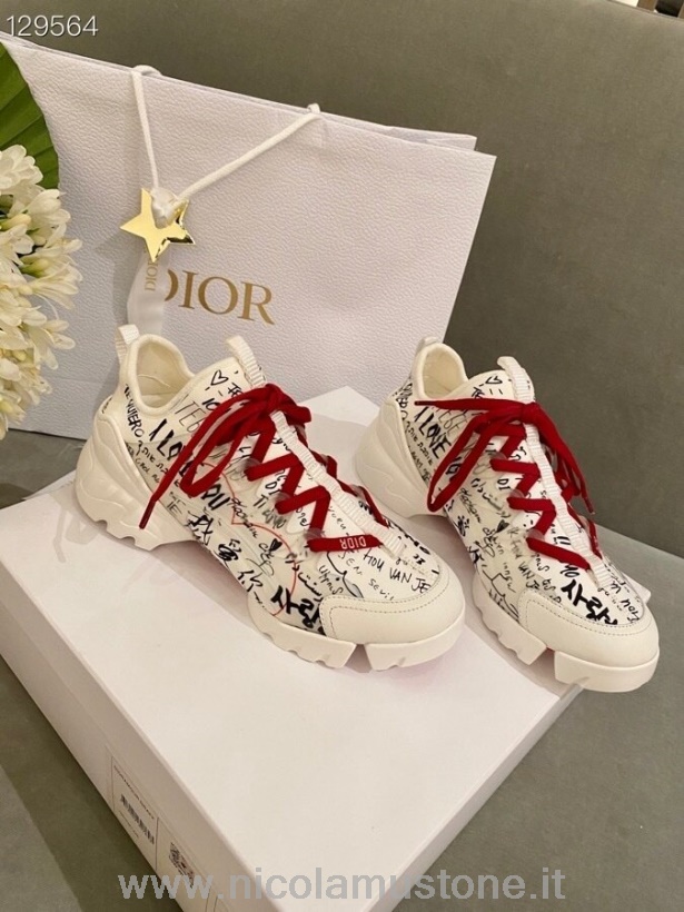 Originele Kwaliteit Christian Dior Dioramour D-connect Neopreen Sneakers Kalfsleer Herfst/winter 2020 Collectie Wit/rood