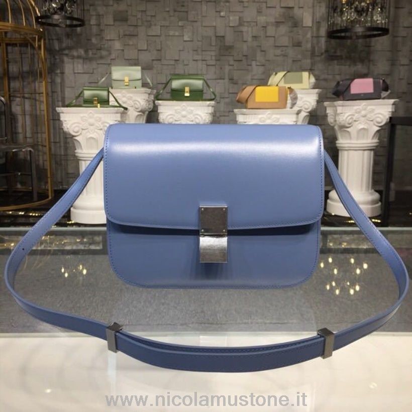 Originele Kwaliteit Celine Classic Box Bag 24cm Glad Kalfsleer Lente/zomer 2018 Collectie Medium Blauw