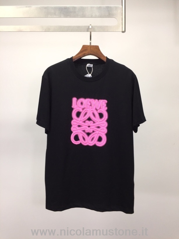 Originele Kwaliteit Loewe Borduur T-shirt Korte Mouwen Lente/zomer 2022 Collectie Zwart/roze