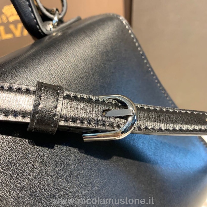 Originele Kwaliteit Delvaux Brillant Bb Satchel Flap 20cm Tas Kalfsleer Zilver Hardware Herfst/winter 2019 Collectie Zwart